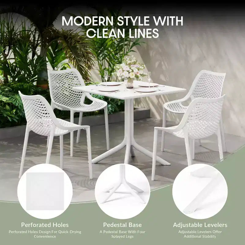 Ensemble de salle à manger d'extérieur WestinTrends Playa 5 pièces avec table carrée en résine et chaises de salle à manger de terrasse modernes empilables