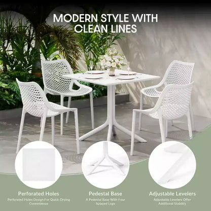Ensemble de salle à manger d'extérieur WestinTrends Playa 5 pièces avec table carrée en résine et chaises de salle à manger de terrasse modernes empilables