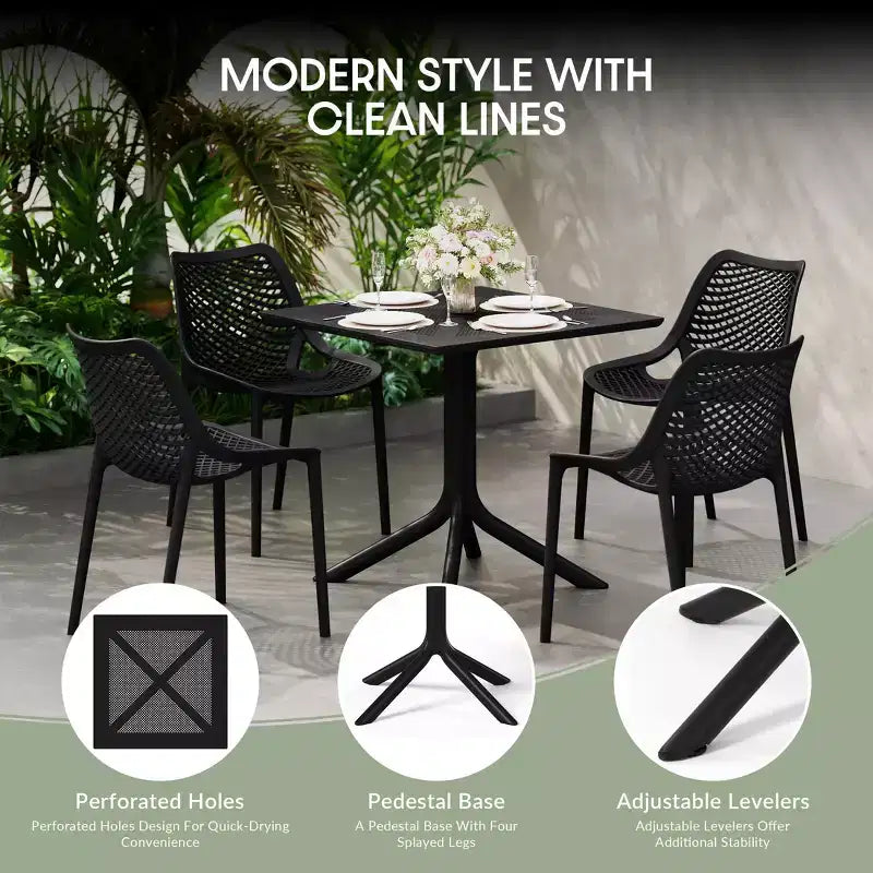 Ensemble de salle à manger d'extérieur WestinTrends Playa 5 pièces avec table carrée en résine et chaises de salle à manger de terrasse modernes empilables