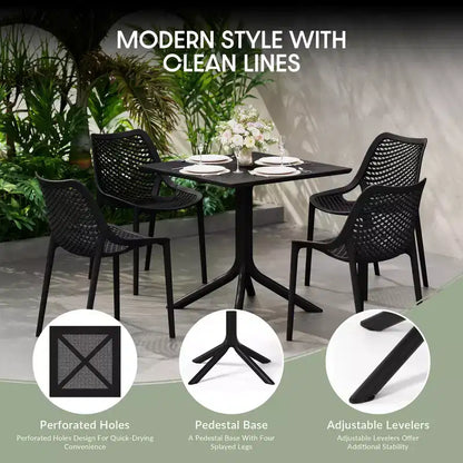 Ensemble de salle à manger d'extérieur WestinTrends Playa 5 pièces avec table carrée en résine et chaises de salle à manger de terrasse modernes empilables