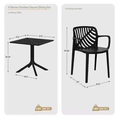 Ensemble de salle à manger d'extérieur WestinTrends Playa 5 pièces avec table carrée en résine et chaises de salle à manger de terrasse modernes empilables
