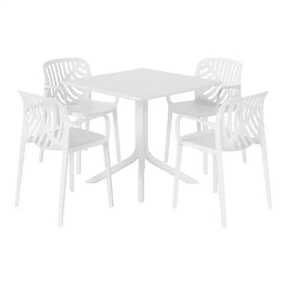 Ensemble de salle à manger d'extérieur WestinTrends Playa 5 pièces avec table carrée en résine et chaises de salle à manger de terrasse modernes empilables