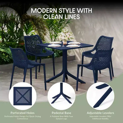 Set da pranzo da esterno moderno quadrato WestinTrends Playa 5 pezzi con sedie da esterno impilabili
