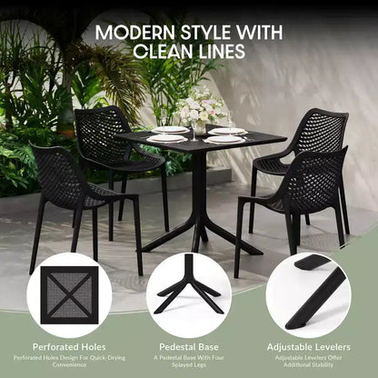 Set da pranzo da esterno moderno quadrato WestinTrends Playa 5 pezzi con sedie da esterno impilabili