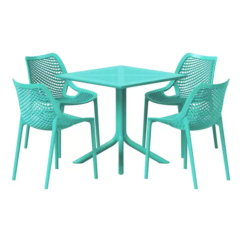 Set da pranzo da esterno moderno quadrato WestinTrends Playa 5 pezzi con sedie da esterno impilabili