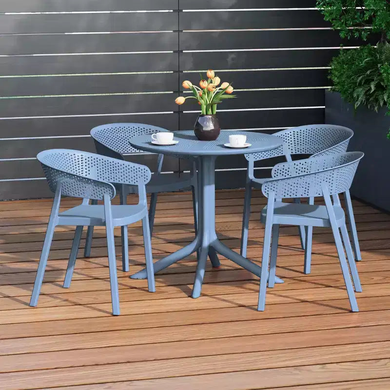 WestinTrends Playa, set da pranzo moderno da 5 pezzi, tavolo rotondo con sedie da pranzo impilabili per patio