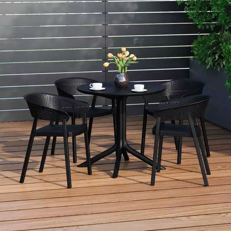 WestinTrends Playa, set da pranzo moderno da 5 pezzi, tavolo rotondo con sedie da pranzo impilabili per patio