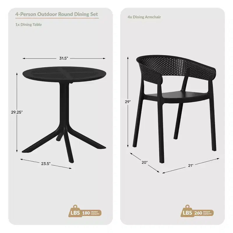 WestinTrends Playa, set da pranzo moderno da 5 pezzi, tavolo rotondo con sedie da pranzo impilabili per patio