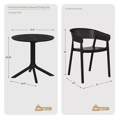 WestinTrends Playa, set da pranzo moderno da 5 pezzi, tavolo rotondo con sedie da pranzo impilabili per patio