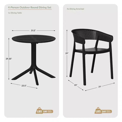 WestinTrends Playa, set da pranzo moderno da 5 pezzi, tavolo rotondo con sedie da pranzo impilabili per patio