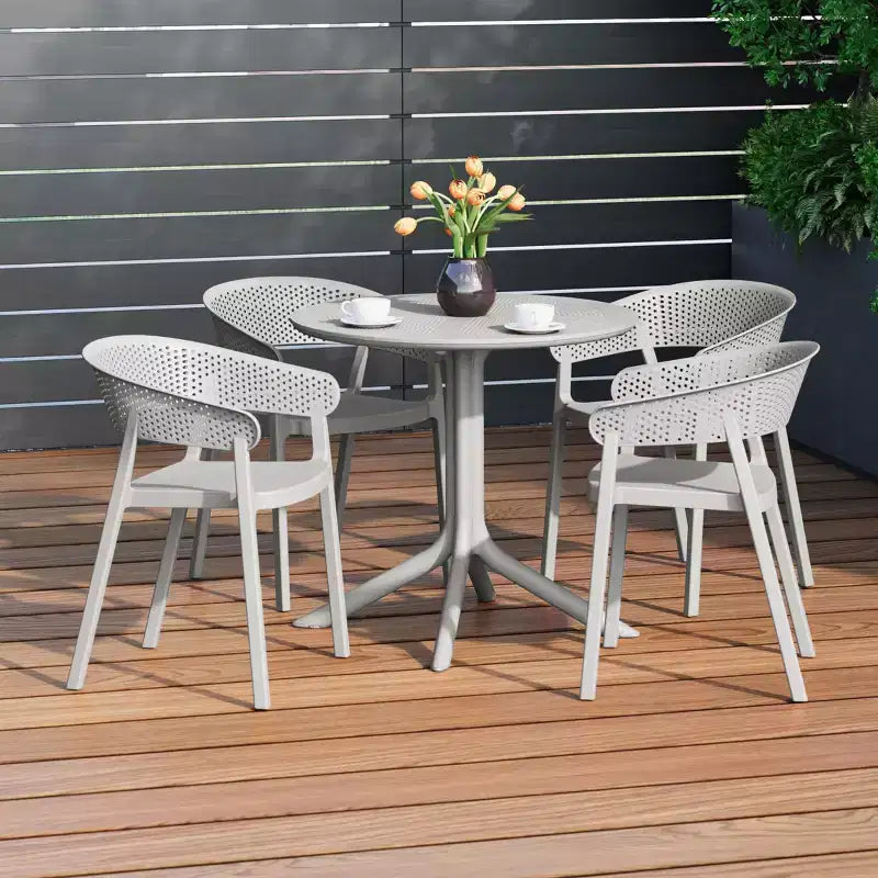 WestinTrends Playa, set da pranzo moderno da 5 pezzi, tavolo rotondo con sedie da pranzo impilabili per patio