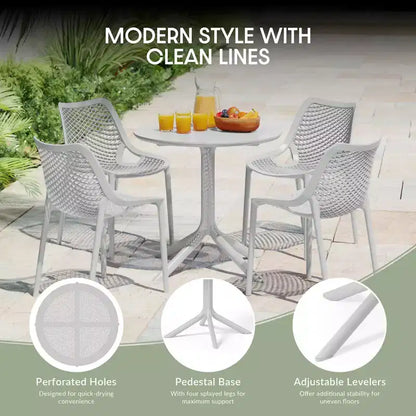 WestinTrends Playa, set da pranzo moderno da 5 pezzi, tavolo rotondo con sedie da pranzo impilabili per patio