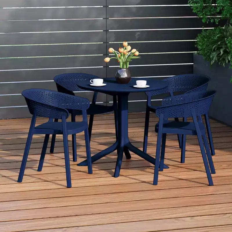 WestinTrends Playa, set da pranzo moderno da 5 pezzi, tavolo rotondo con sedie da pranzo impilabili per patio