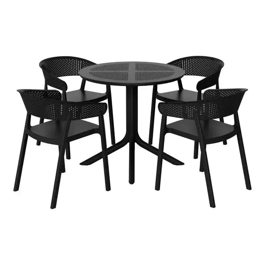 WestinTrends Playa 5-Piece Modern Patio Round Dining Table Set with Stackable Patio Dining Chairs