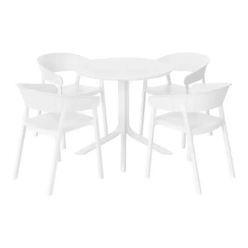 WestinTrends Playa, set da pranzo moderno da 5 pezzi, tavolo rotondo con sedie da pranzo impilabili per patio