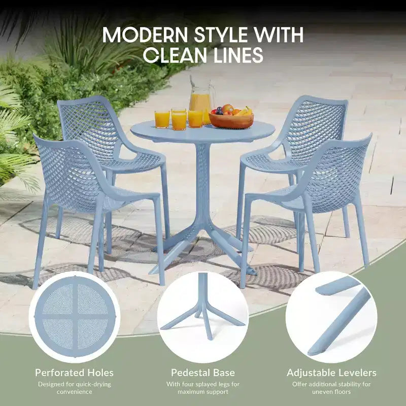 Set da tavolo da pranzo rotondo moderno a 5 pezzi WestinTrends Playa con sedie da pranzo impilabili per patio
