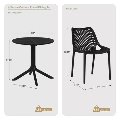 Set da tavolo da pranzo rotondo moderno a 5 pezzi WestinTrends Playa con sedie da pranzo impilabili per patio