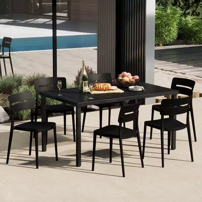 Ensemble de salle à manger d'extérieur rectangulaire 7 pièces en métal WestinTrends Playa avec chaises de patio empilables