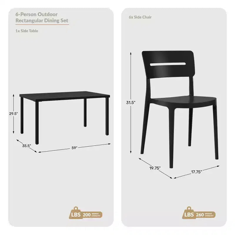 Ensemble de salle à manger d'extérieur rectangulaire 7 pièces en métal WestinTrends Playa avec chaises de patio empilables