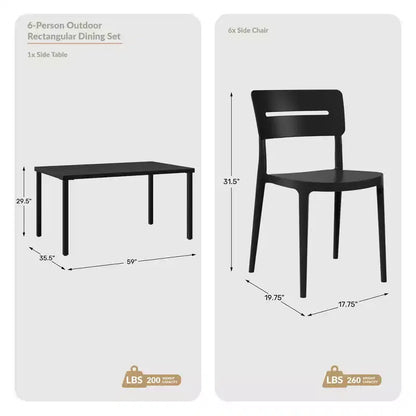 Ensemble de salle à manger d'extérieur rectangulaire 7 pièces en métal WestinTrends Playa avec chaises de patio empilables