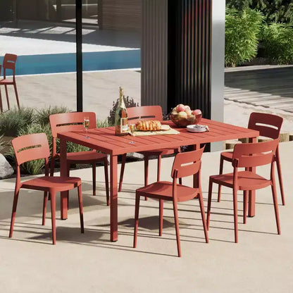 Ensemble de salle à manger d'extérieur rectangulaire 7 pièces en métal WestinTrends Playa avec chaises de patio empilables