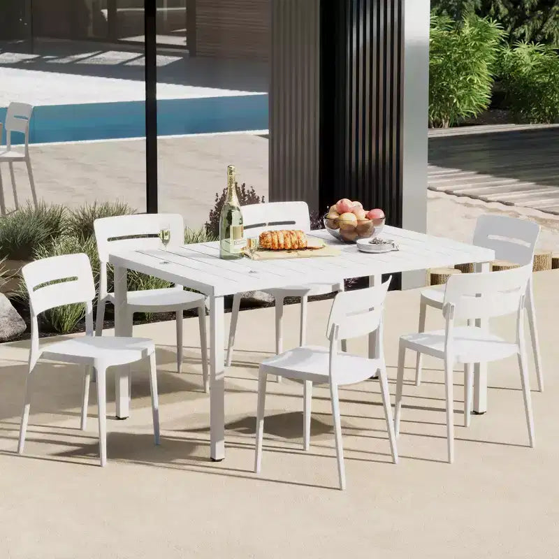 Ensemble de salle à manger d'extérieur rectangulaire 7 pièces en métal WestinTrends Playa avec chaises de patio empilables