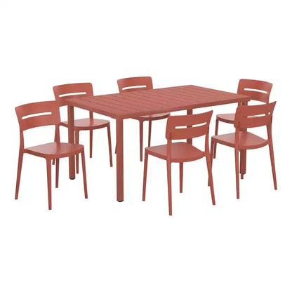 Ensemble de salle à manger d'extérieur rectangulaire 7 pièces en métal WestinTrends Playa avec chaises de patio empilables