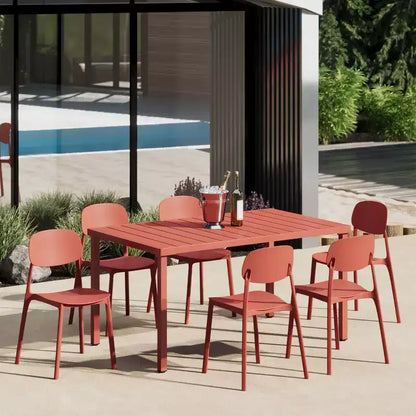 WestinTrends Playa Set da Pranzo da Esterno Rettangolare in Metallo a 7 Pezzi con Sedie Laterali Impilabili da Patio Mid-Century Modern