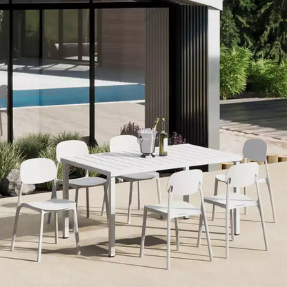 WestinTrends Playa Set da Pranzo da Esterno Rettangolare in Metallo a 7 Pezzi con Sedie Laterali Impilabili da Patio Mid-Century Modern
