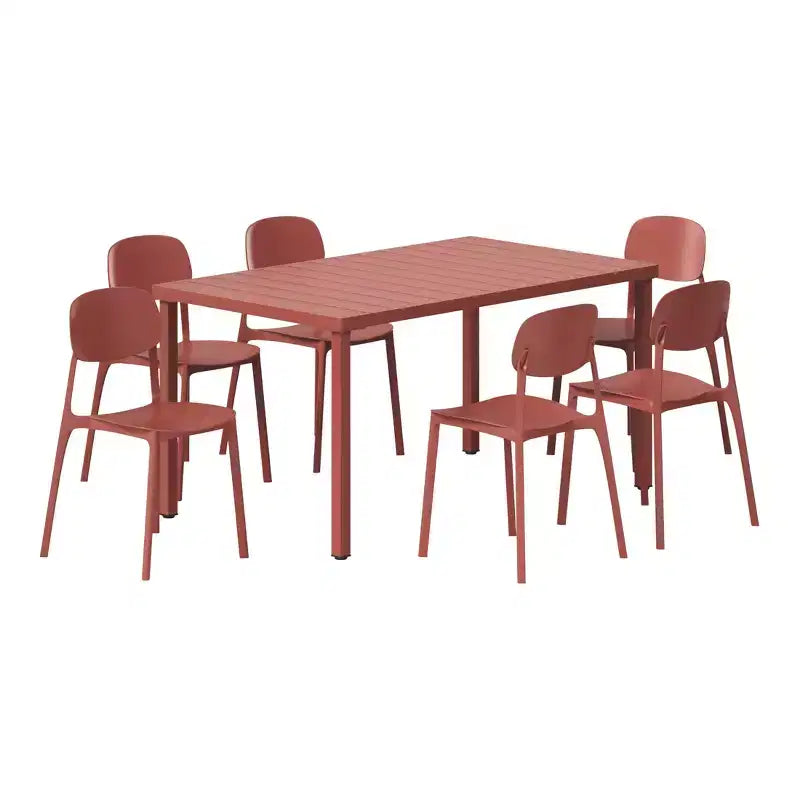 WestinTrends Playa Set da Pranzo da Esterno Rettangolare in Metallo a 7 Pezzi con Sedie Laterali Impilabili da Patio Mid-Century Modern