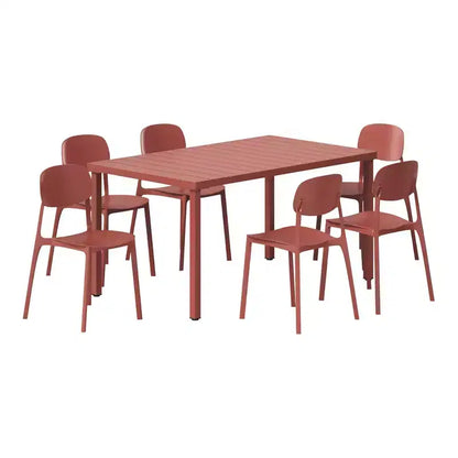 WestinTrends Playa Set da Pranzo da Esterno Rettangolare in Metallo a 7 Pezzi con Sedie Laterali Impilabili da Patio Mid-Century Modern