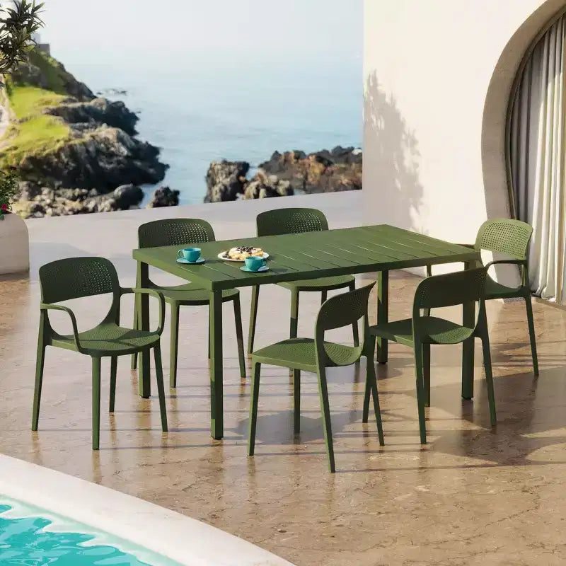 WestinTrends Playa Set da Pranzo da Esterno Rettangolare a 7 Pezzi in Metallo con Sedie da Pranzo da Esterno Impilabili
