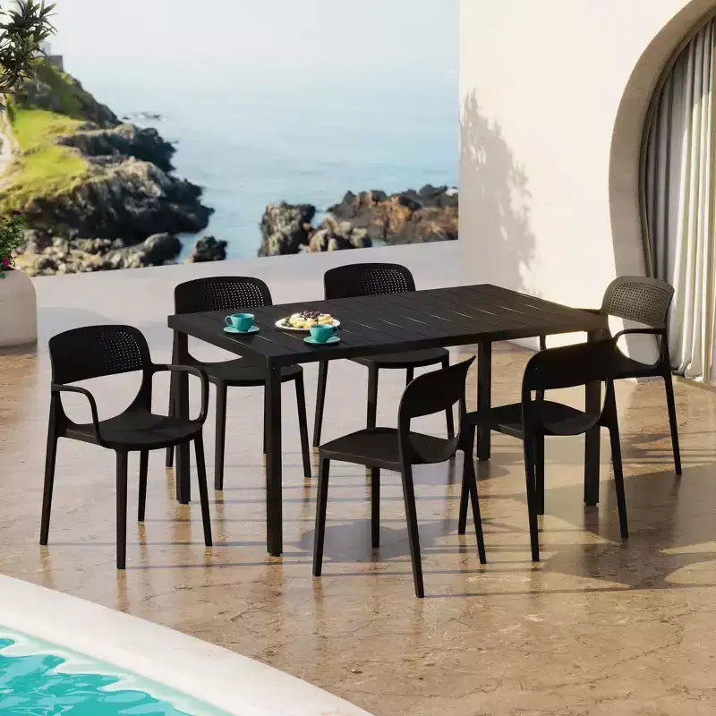 WestinTrends Playa Set da Pranzo da Esterno Rettangolare a 7 Pezzi in Metallo con Sedie da Pranzo da Esterno Impilabili