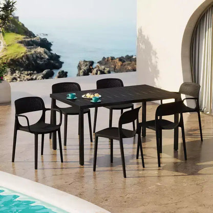 WestinTrends Playa Set da Pranzo da Esterno Rettangolare a 7 Pezzi in Metallo con Sedie da Pranzo da Esterno Impilabili