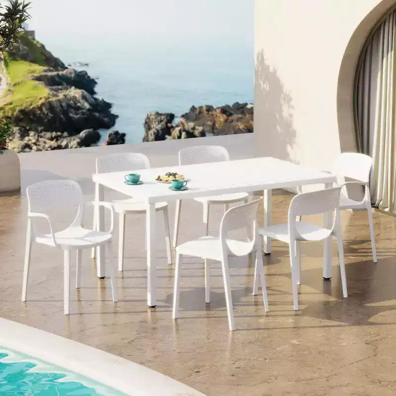 WestinTrends Playa Set da Pranzo da Esterno Rettangolare a 7 Pezzi in Metallo con Sedie da Pranzo da Esterno Impilabili