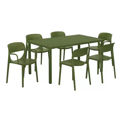 WestinTrends Playa Set da Pranzo da Esterno Rettangolare a 7 Pezzi in Metallo con Sedie da Pranzo da Esterno Impilabili