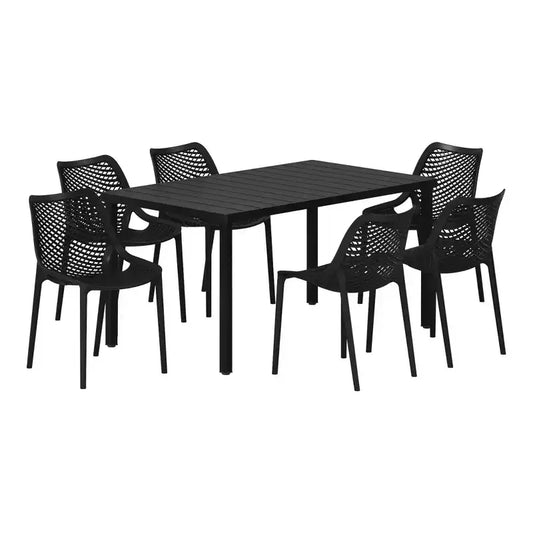 WestinTrends Playa 7-Piece Outdoor Metal Patio Dining Table Set With Stackable Patio Chairs