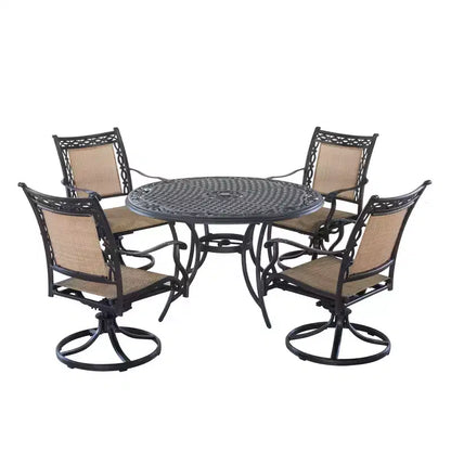 CLIHOME Ensemble de salle à manger d'extérieur 5 pièces en aluminium avec 4 chaises pivotantes à 360° et 1 table ronde tressée de 48 pouces avec trou pour parasol