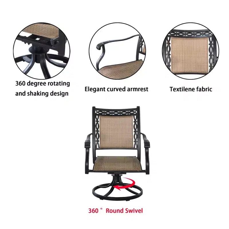 CLIHOME Ensemble de salle à manger d'extérieur 5 pièces en aluminium avec 4 chaises pivotantes à 360° et 1 table ronde tressée de 48 pouces avec trou pour parasol