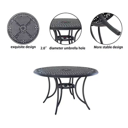CLIHOME Ensemble de salle à manger d'extérieur 5 pièces en aluminium avec 4 chaises pivotantes à 360° et 1 table ronde tressée de 48 pouces avec trou pour parasol