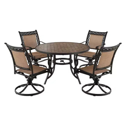 CLIHOME Ensemble de salle à manger d'extérieur 5 pièces en aluminium avec 4 chaises pivotantes à 360° et 1 table ronde en céramique de 48 pouces avec trou pour parasol