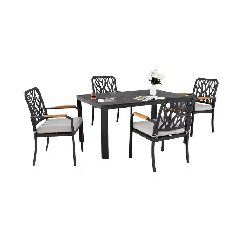 Ensemble de salle à manger d'extérieur Haggai 5 pièces Christopher Knight Home avec dossier en forme de branche, en aluminium et coussins Sunbrella