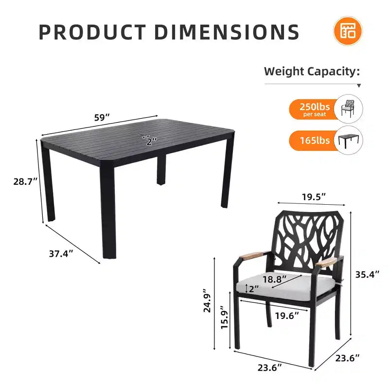Ensemble de salle à manger d'extérieur Haggai 5 pièces Christopher Knight Home avec dossier en forme de branche, en aluminium et coussins Sunbrella