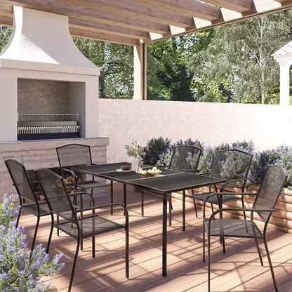 CLIHOME Ensemble de salle à manger d'extérieur 7 pièces, table et chaises de patio en maille à cadre en acier 65