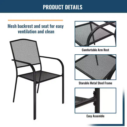 CLIHOME Ensemble de salle à manger d'extérieur 7 pièces, table et chaises de patio en maille à cadre en acier 65