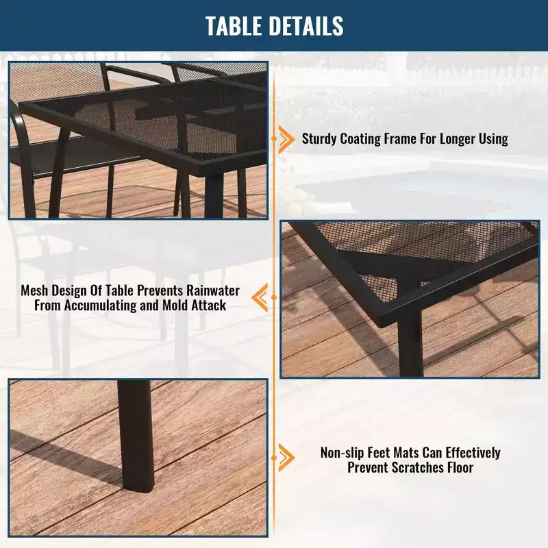 CLIHOME Ensemble de salle à manger d'extérieur 7 pièces, table et chaises de patio en maille à cadre en acier 65