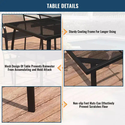 CLIHOME Ensemble de salle à manger d'extérieur 7 pièces, table et chaises de patio en maille à cadre en acier 65
