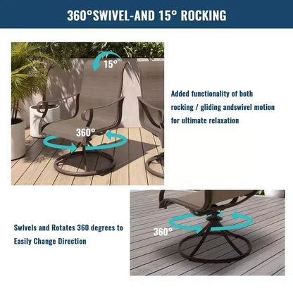 CLIHOME Ensemble de salle à manger d'extérieur extensible 7 pièces, avec table télescopique et chaises pivotantes à 360°