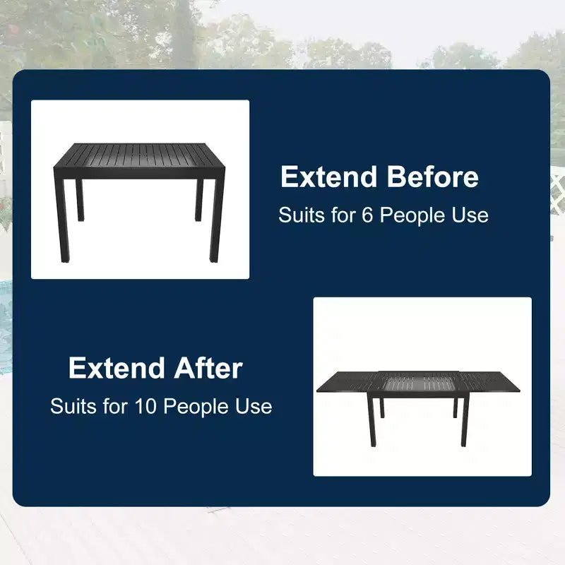 CLIHOME Ensemble de salle à manger d'extérieur extensible 7 pièces, avec table télescopique et chaises pivotantes à 360°