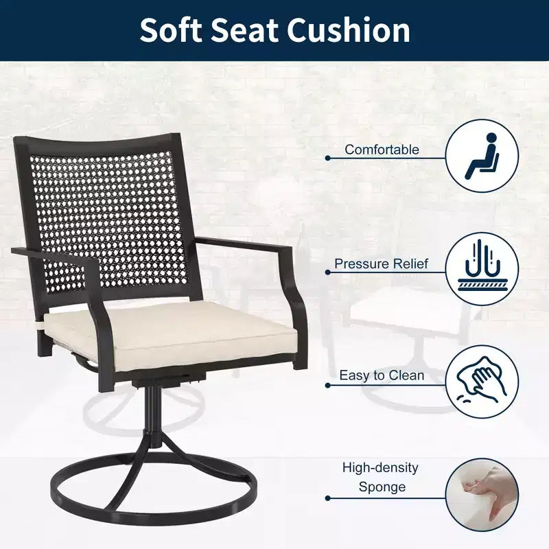 CLIHOME Ensemble repas d'extérieur 8 pièces, Table carrée avec trou pour parasol et chaises pivotantes à 360°, Ensemble de patio